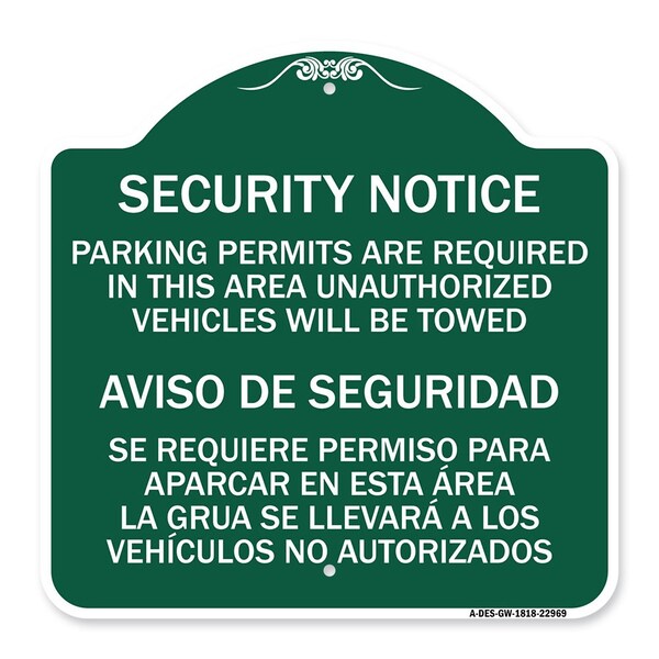 Signmission Parking Permits Are Required in This Area Unauthorized Vehicles Will Be Towed Aviso, GW-1818-22969 A-DES-GW-1818-22969 - main